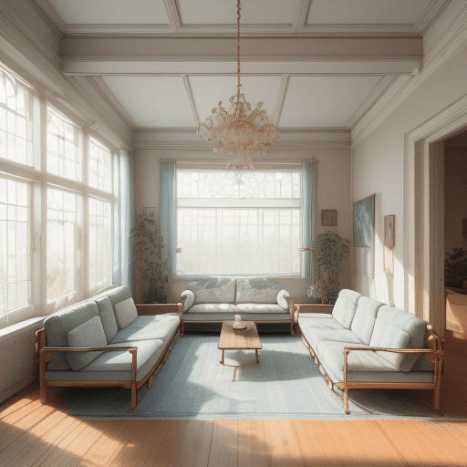 AI generated: High resolution photography interior design, dreamy sunken living room conversation pit, wooden floo...