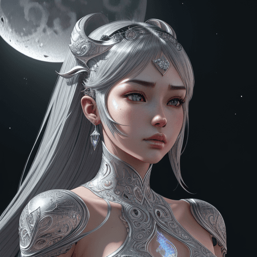 AI generated: Beautiful detailed face, detailed digital illustration, gorgeous, silver_ornatrs_crescent_moon, intr...