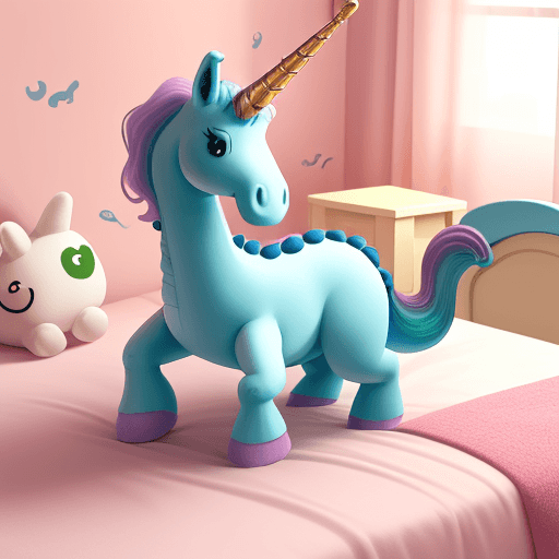 AI generated: unicornio con dinosaurio en mi cama
