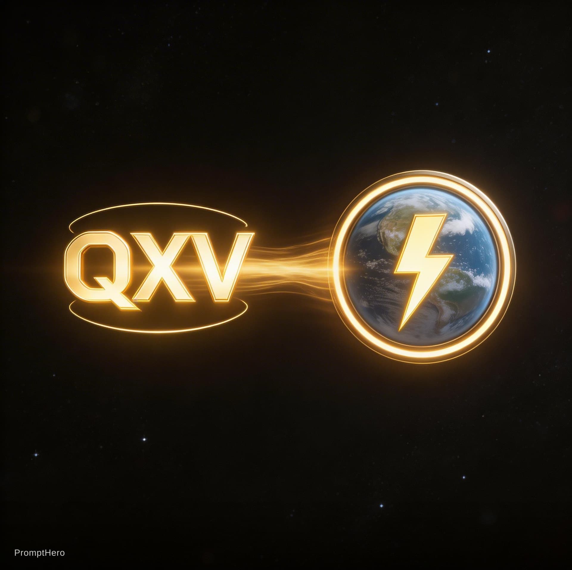 AI generated: A glowing golden QXV logo centered in a dark space environment.

The logo remains stable while a thi...