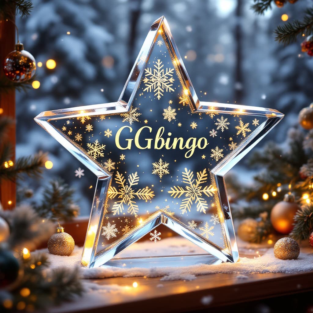 AI generated: High resolution crystal star with beautiful snowflakes and the name "GGbingo" engraved in gold. The ...