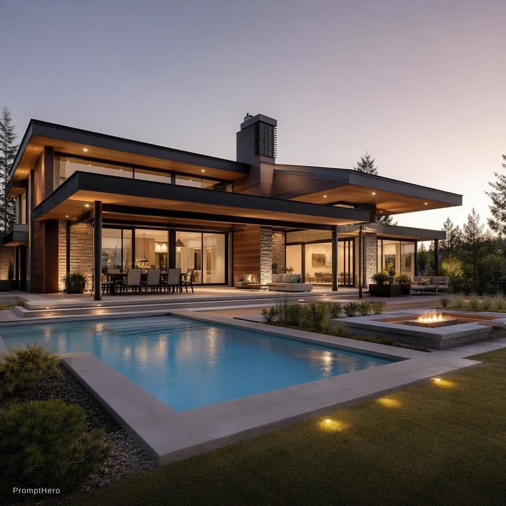 AI generated: archtiecture house modern ultra realistic, with sdwimming pool outside