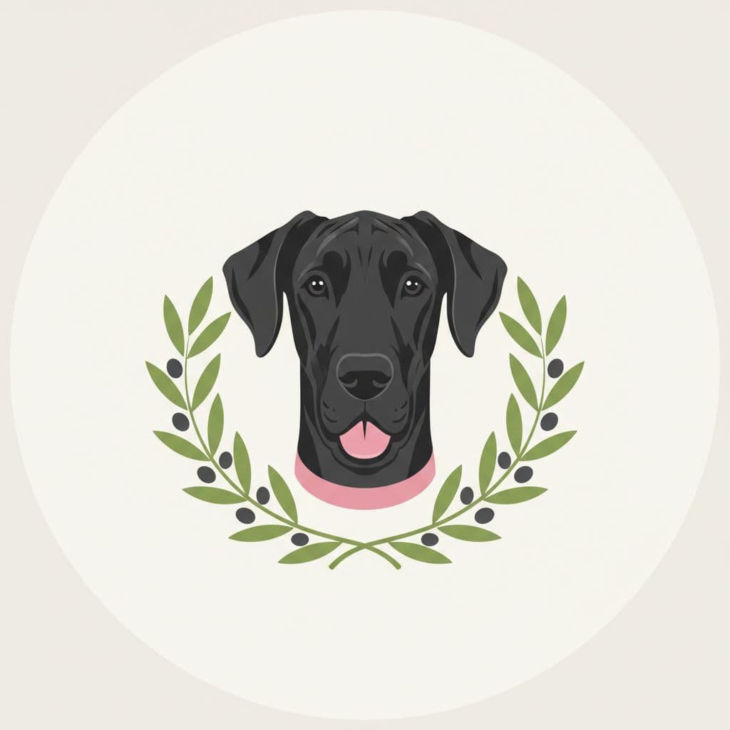 AI generated: dog, black, Great Dane, younger, slender, floppy ears,
pink collar,
face only, mouth open slightly...