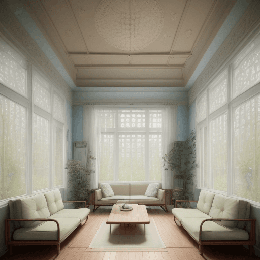 AI generated: High resolution photography interior design, dreamy sunken living room conversation pit, wooden floo...