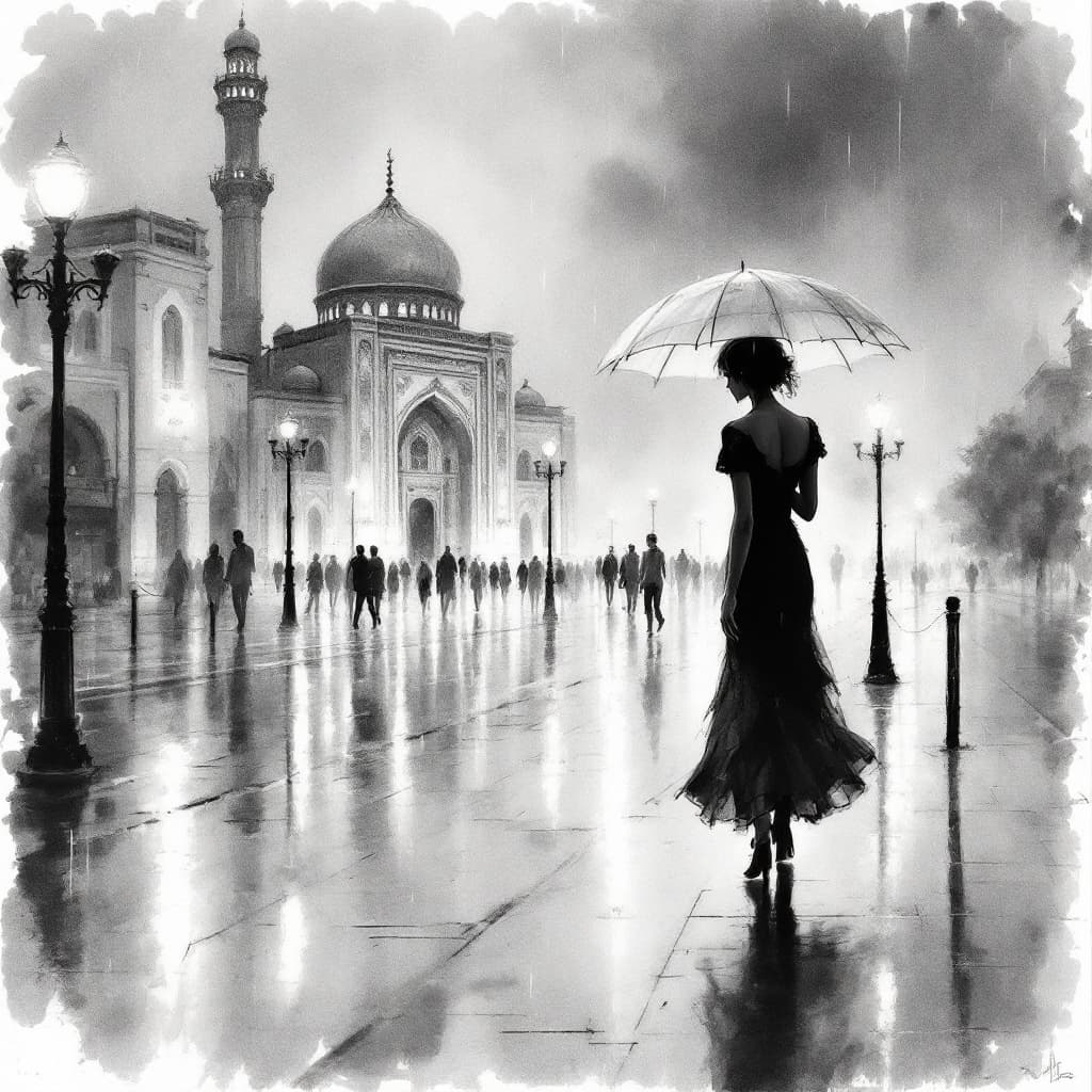 AI generated: **Black and white watercolor painting** in the style of **Winslow Homer** depicting **a quiet street...
