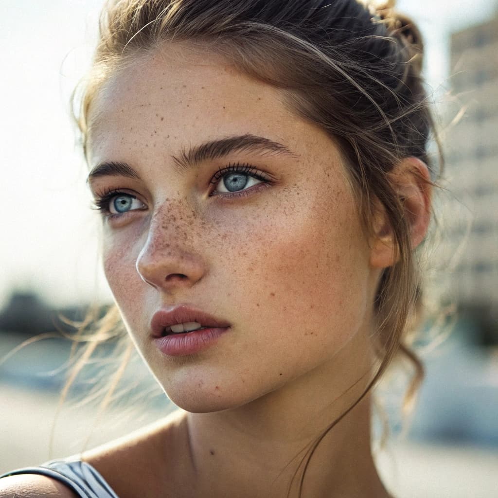 AI generated: close-up portrait, College girl, natural light, sharp, detailed face, magazine, press, photograph, d...
