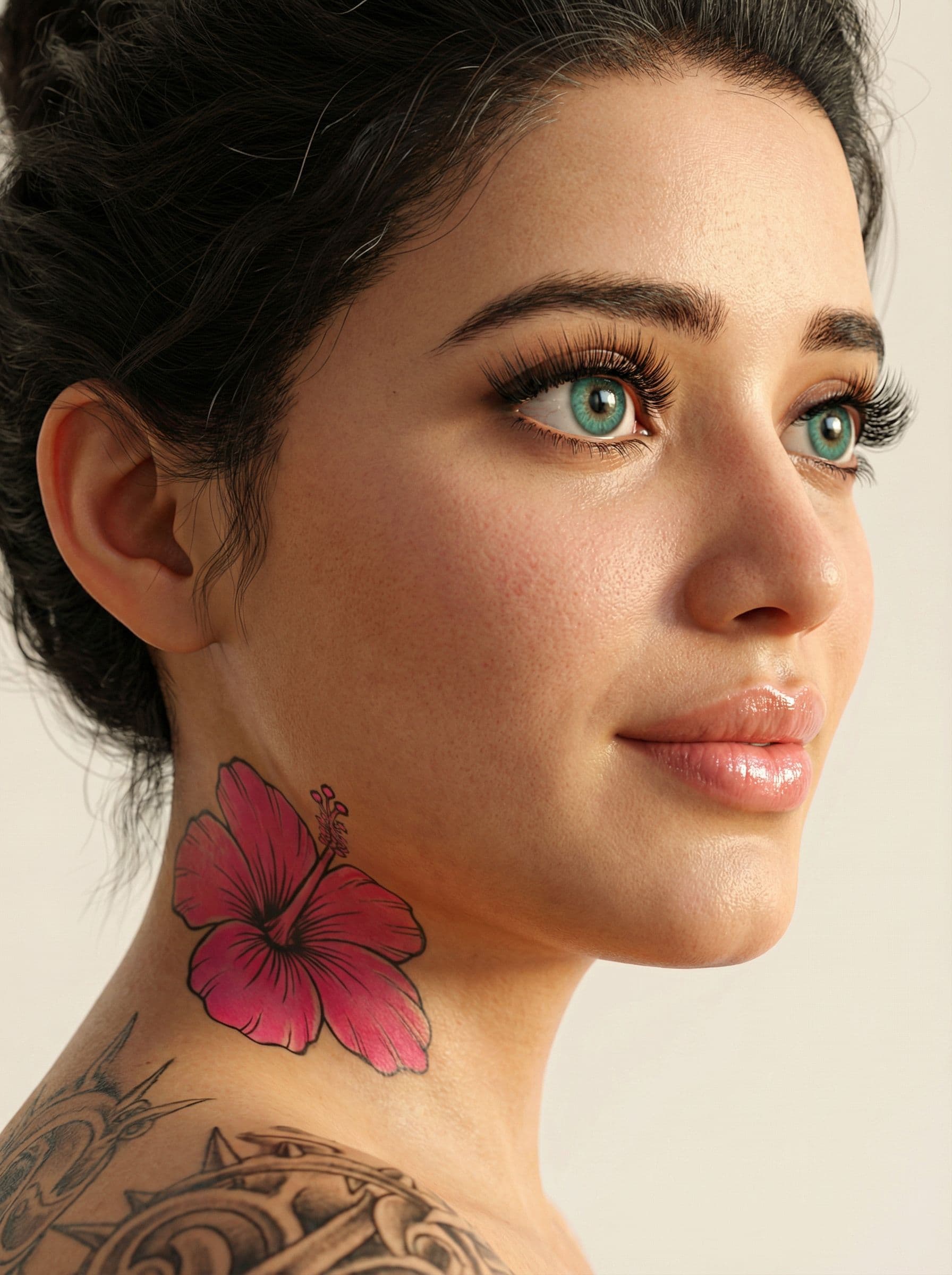 AI generated: Hyperrealism, extreme close-up Portrait of a beautiful, stunning unique female character. She has la...