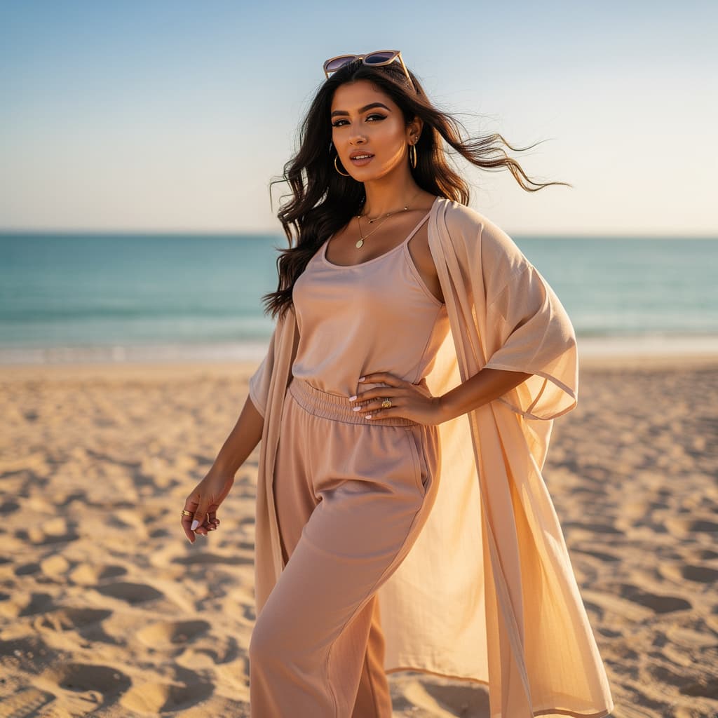 AI generated: Make a arab woman with big breast in a bikini 