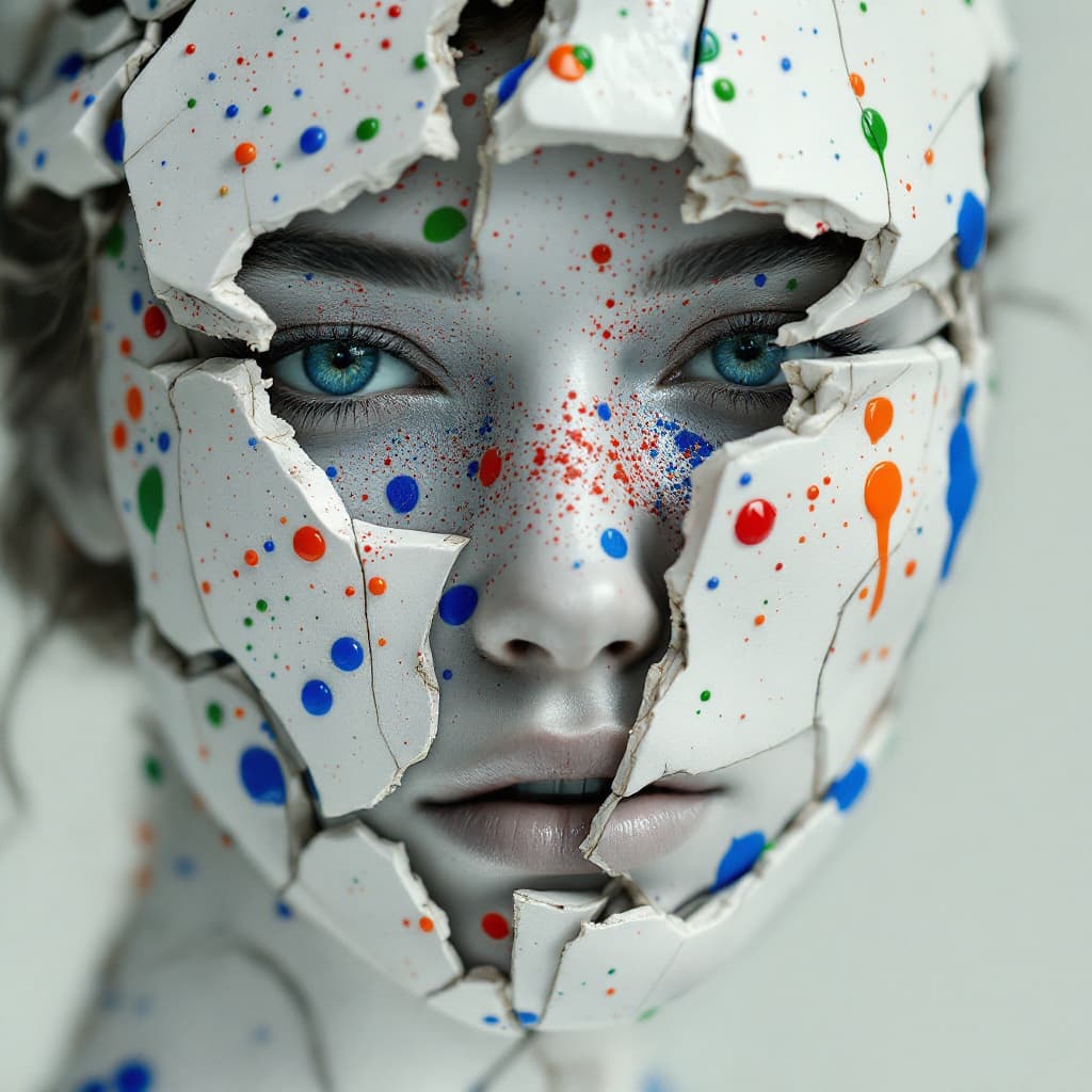 AI generated: a luxury accessories intricately embedded within a sea broken white porcelain and white paint. The p...