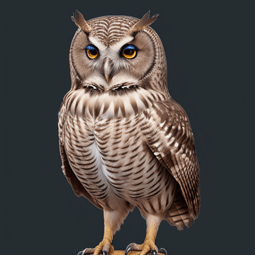 AI generated: A brown Owl with blue eyes, standing elegantly, wearing a refined brown suit with blue details.