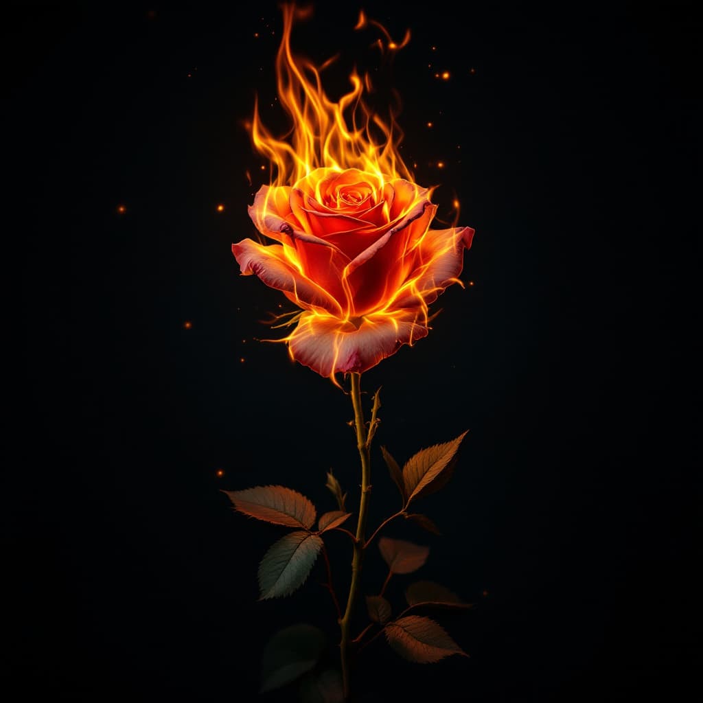 AI generated: a rose on fire