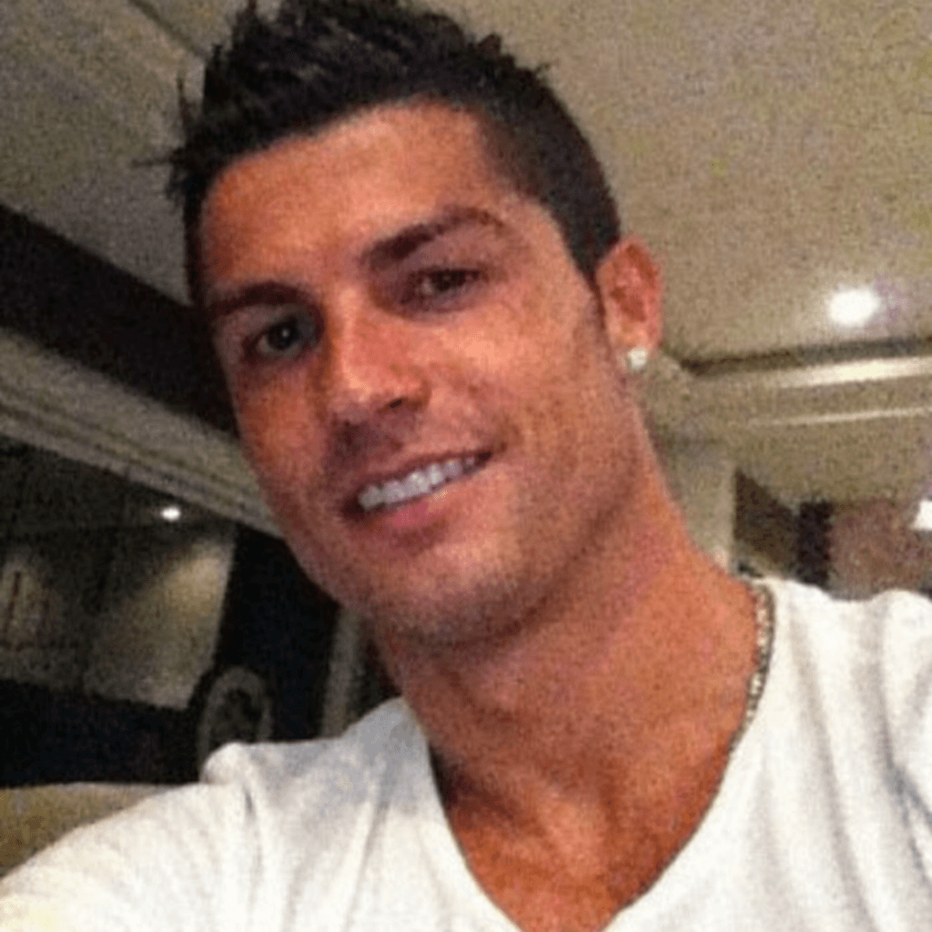 AI generated: Cristiano Ronaldo, posing, handsome, selfie, low quality