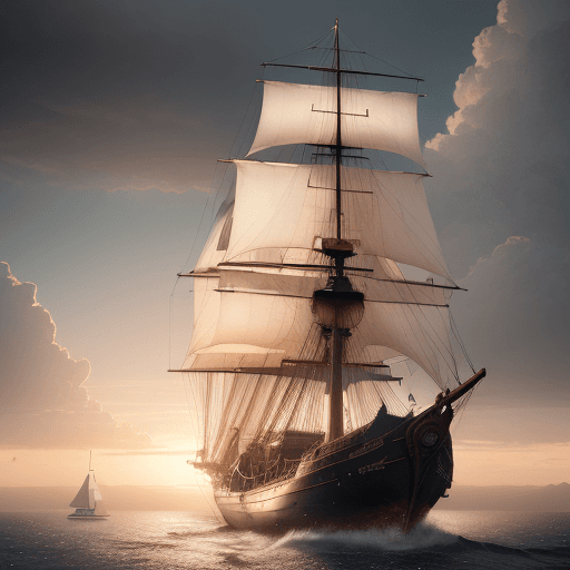 AI generated: Photo of a ultra realistic sailing ship, dramatic light, pale sunrise, cinematic lighting, battered,...