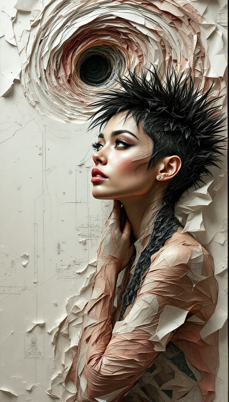 AI generated: Super detailed high-quality 8K An elaborate abstract collage made entirely of thinly torn and twiste...