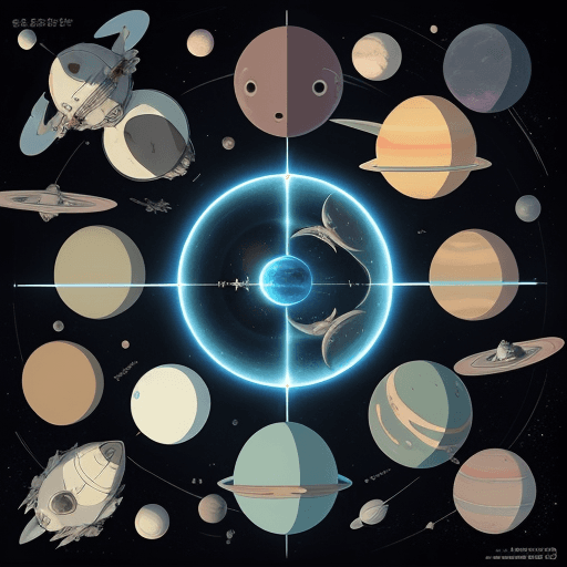 AI generated: perfect anime illustration of a futuristic space with spaceships, art by studio ghibli, many planets...
