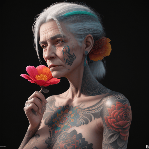 AI generated: Old School Tattoo woman with a flower, intricate artwork, bright colours, octane render, artwork, ci...