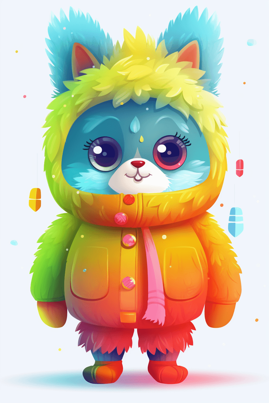 AI generated: a small furry creature dressed in colorful clothing, cute sticker, playful animation style, adobe il...
