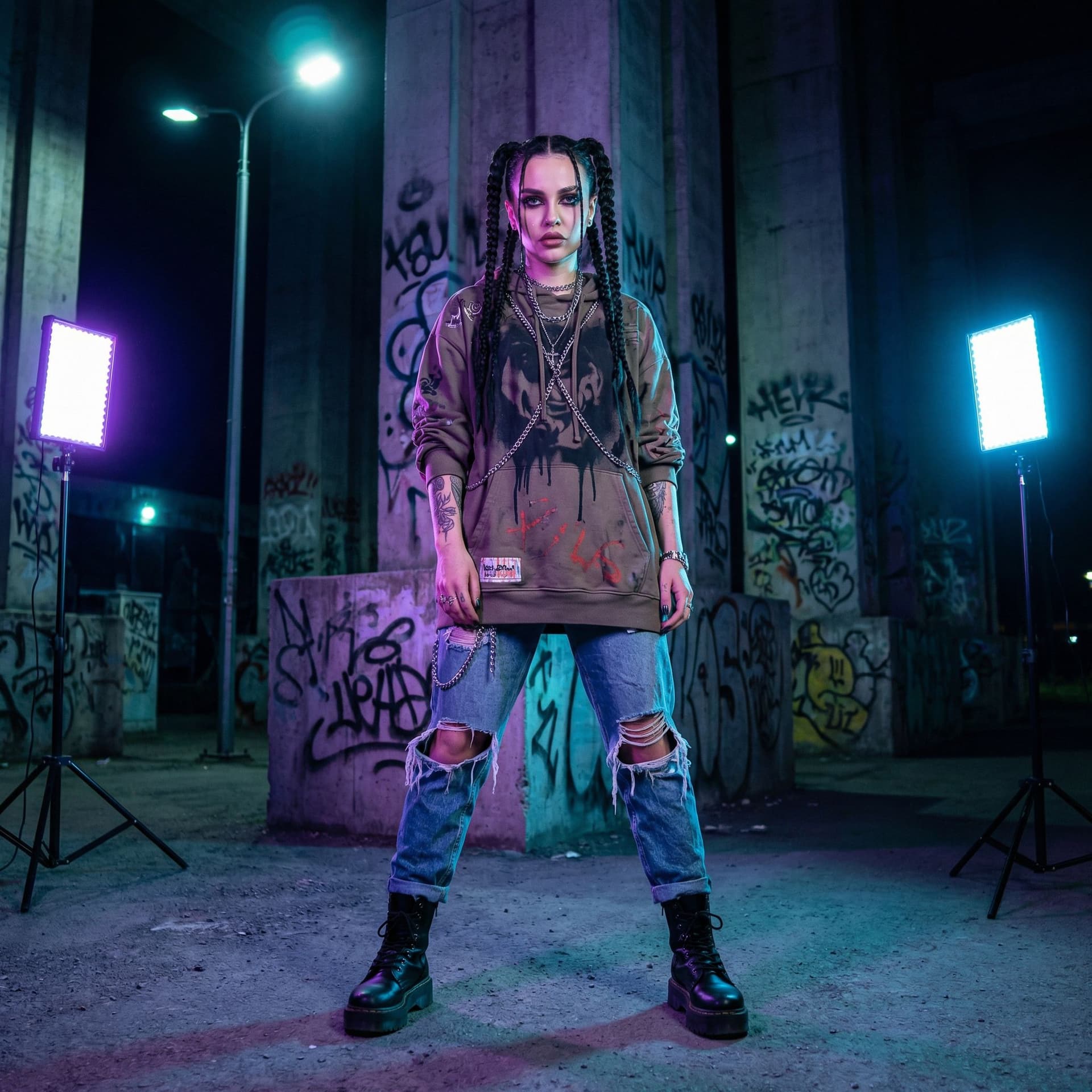 AI generated: beautiful russian trapmetal rapper girl posing for a photoshoot It is a high resolution photography,...