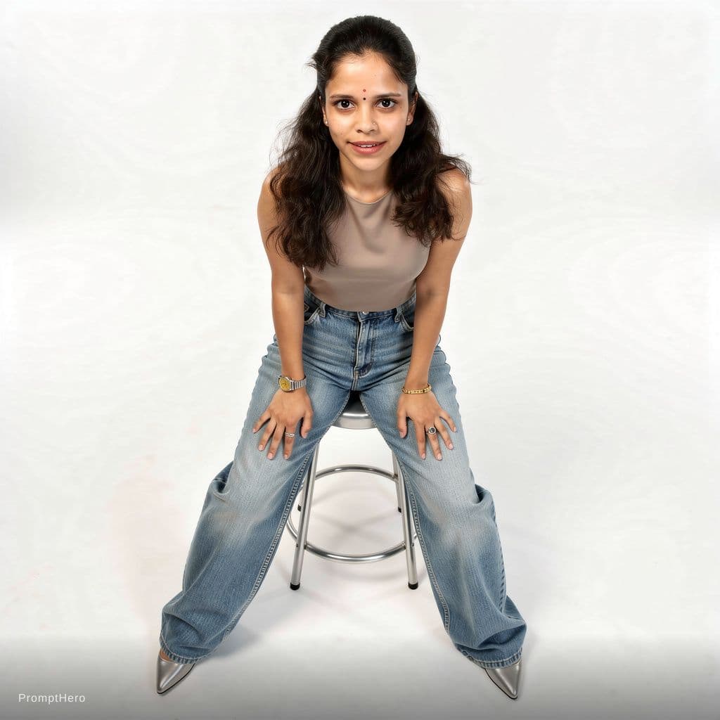 AI generated: A highly detailed, photorealistic, cinematic high-angle full-body studio shot of a cute and stylish ...