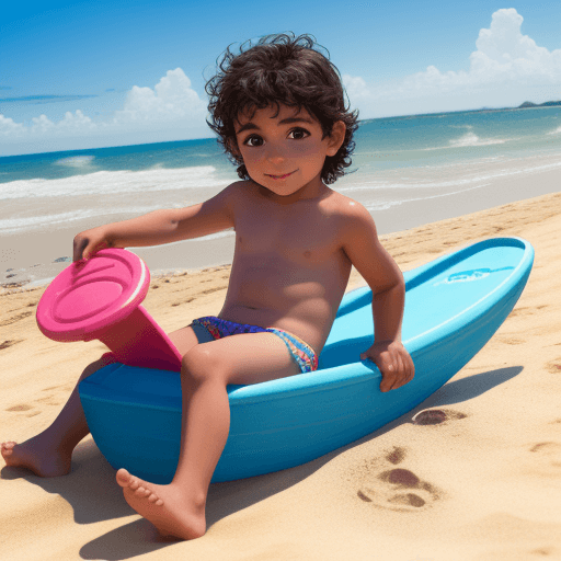 AI generated: niño en la playa q diga gamboa
