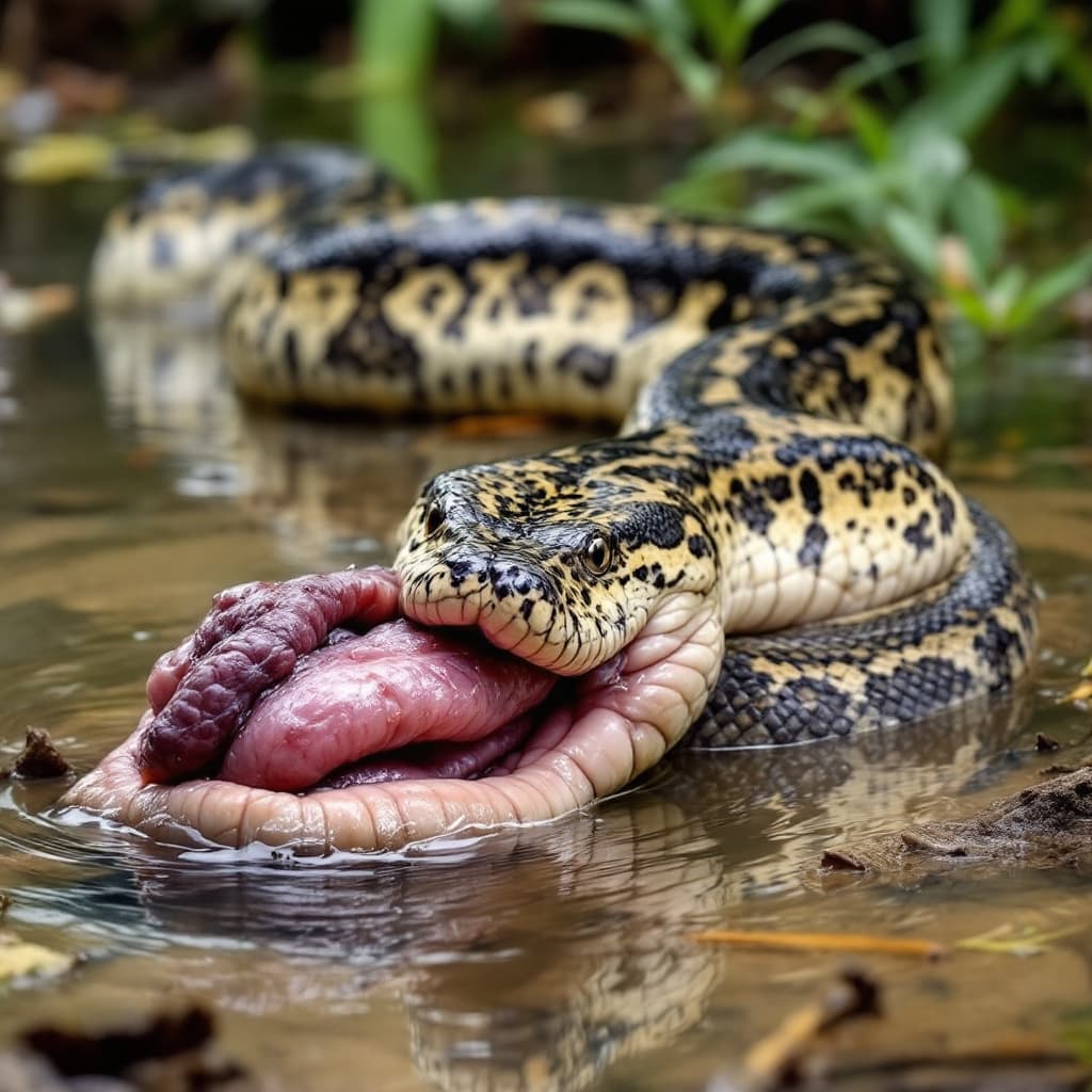 AI generated: python that is swallowing  a huge Tuttle 
