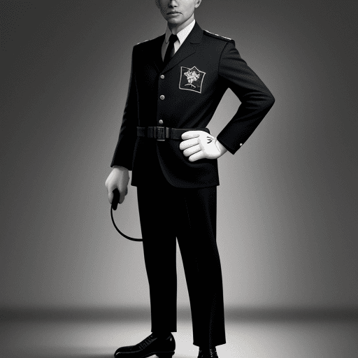AI generated: mickey mouse as a male Russian spy, in full kit, KGB, 1960s, full body front portrait, well lit, may...