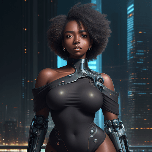 AI generated: masterpiece, dynamic pose, a gorgeous (dark skin) girl over a future cityscape, depth of field, over...