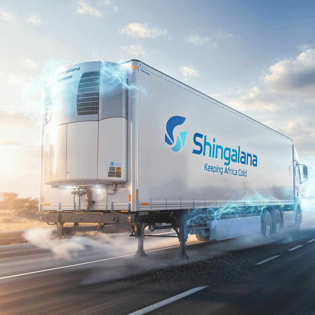 AI generated: Create a high-resolution, cinematic image of a modern refrigerated trailer truck branded with the na...