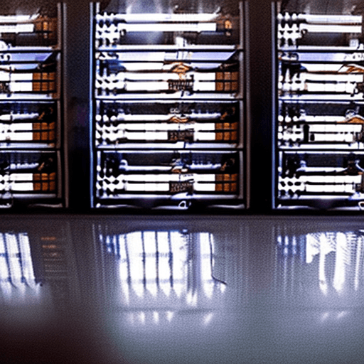 AI generated: Photo of a ultra realistic data center, a woman in white shirt standing with an iPad in the center o...