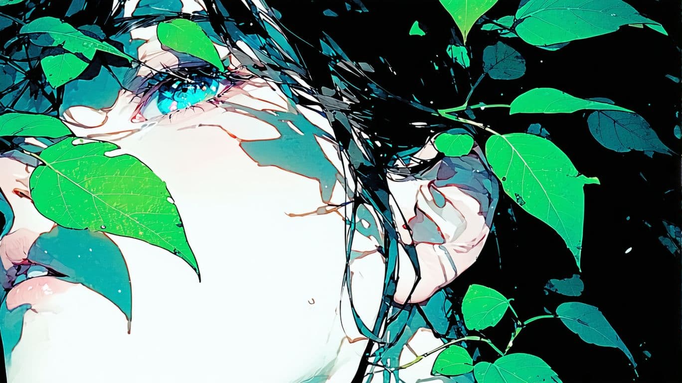 AI generated: The image is an illustration of a close-up of a woman's face. The woman has long dark hair and blue ...
