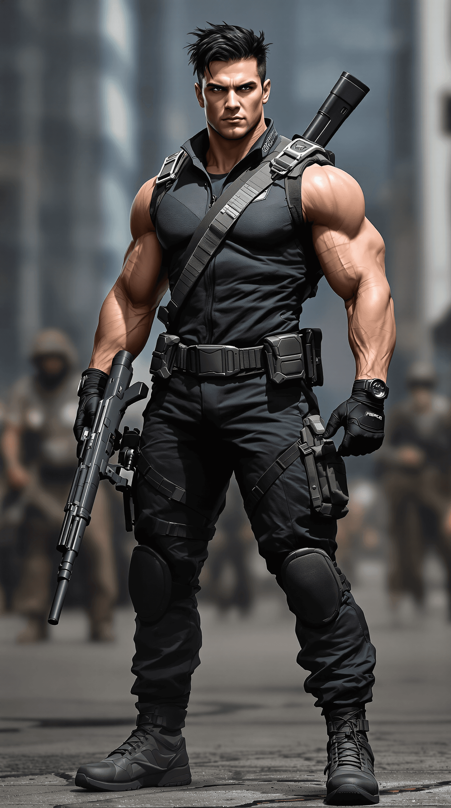AI generated: Create a full-body depiction of a strong, heroic character in a realistic style, designed for a men'...