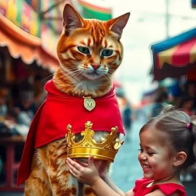 AI generated video: Cat returns crown to the girl 