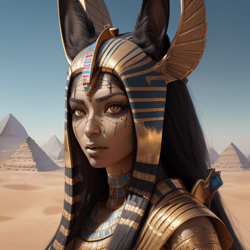 AI generated: Insanely detailed face portrait photography of a majestic beautiful egyptian woman wearing an anubis...
