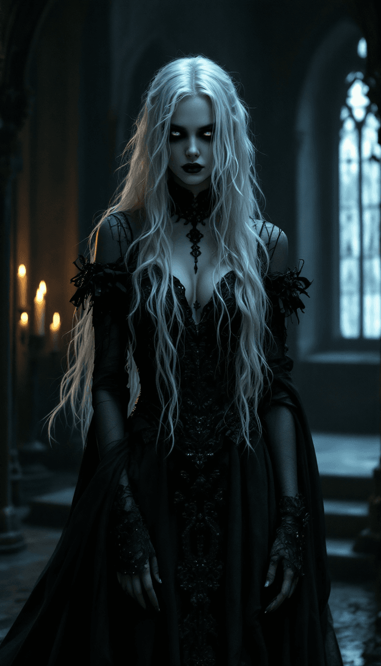 AI generated: A mysterious and powerful character with long, platinum blonde hair often shrouded in shadows, and h...