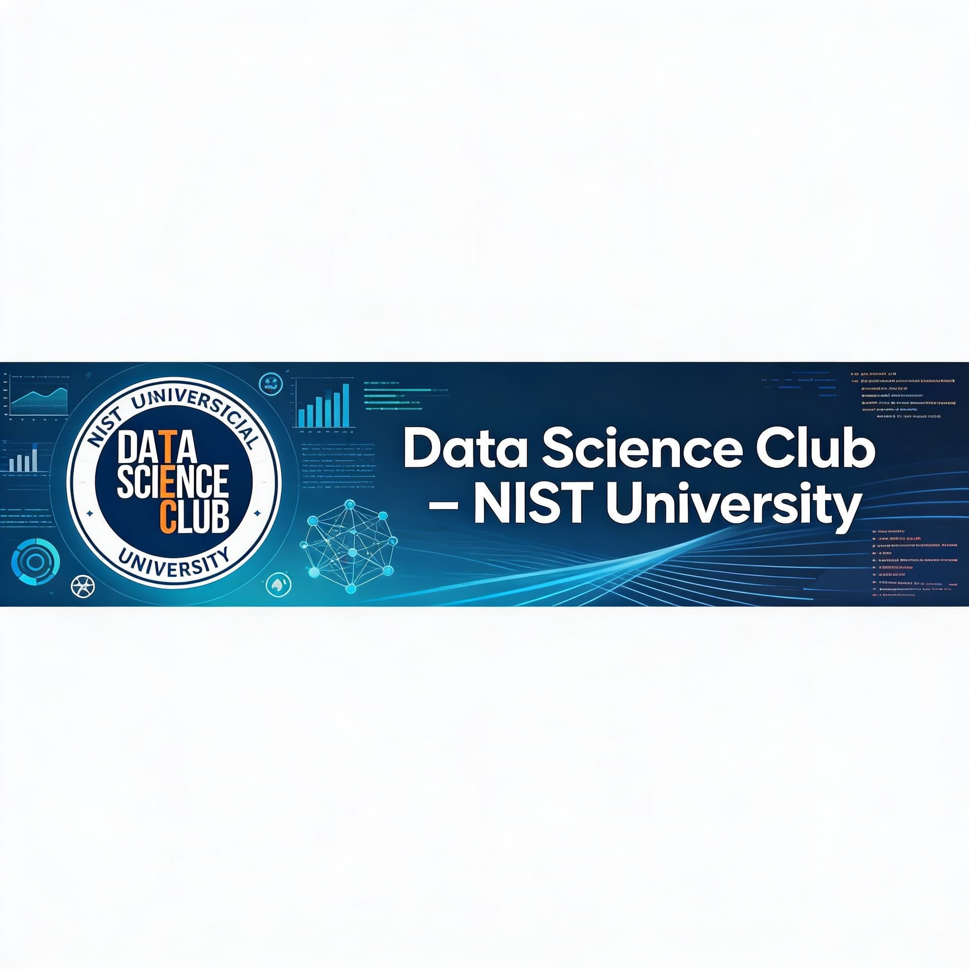 AI generated: wide horizontal banner for the Data Science Club at NIST University, modern and professional univers...