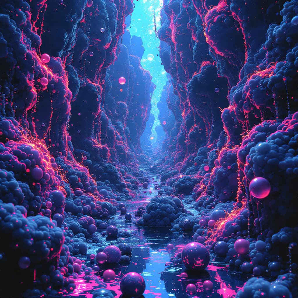 AI generated: abyssopelagic heretic, sinister sly smile bubble escapade, doomed user, glitch art in oceanic 3d tec...