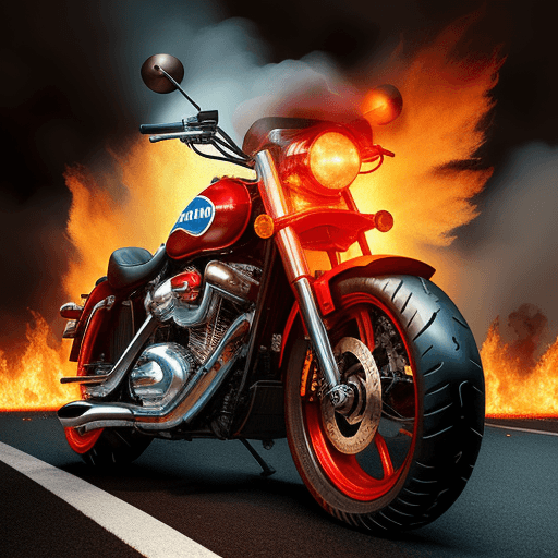 AI generated: Big motocycle in fire with cops 