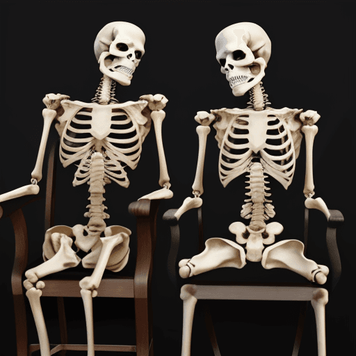 AI generated: Hyper realistic skeletons sitting in chairs 
