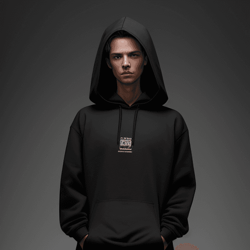 AI generated: front view, capture a hoodie, black, technical materials, fabric label on text 'BRYNEX', the design ...