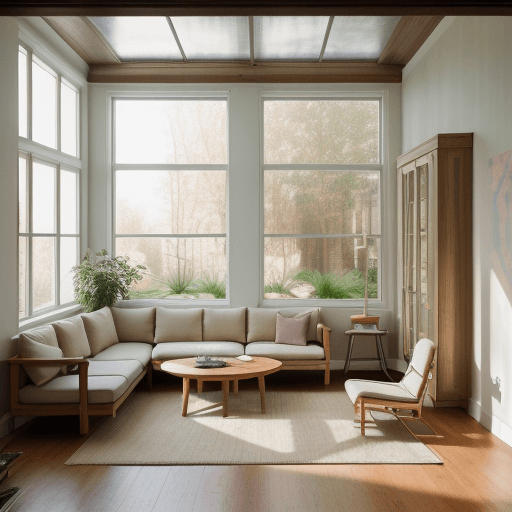 AI generated: High resolution photography interior design, dreamy sunken living room conversation pit, wooden floo...