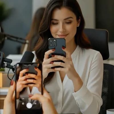 AI generated video: بعد از چند لحظه که نشان میدهد در حال دیدن ویدیو در موبایل بوده، شروع به خندیدن میکند. بعدش به روبرو ...