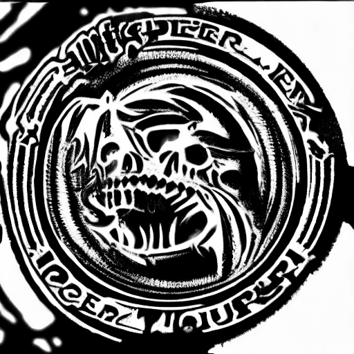 AI generated: group logo "MeatGrinder" in black metal style, logo, horror, dark, death, --ar16:9