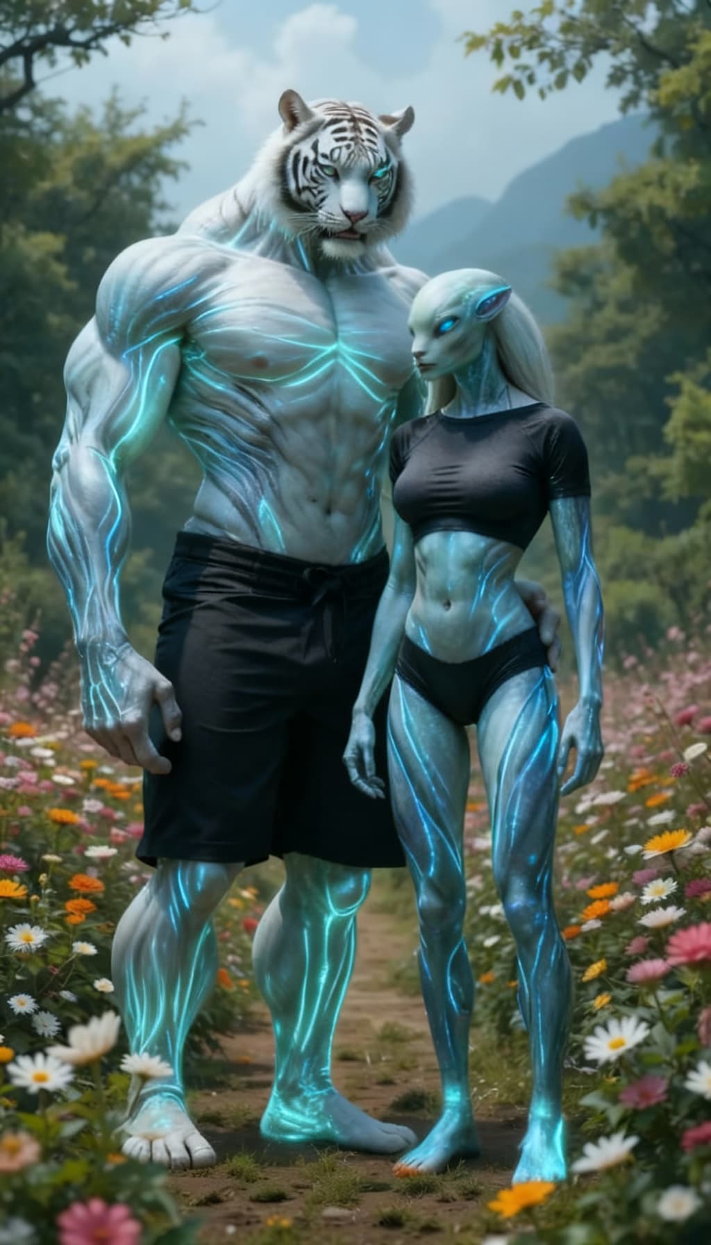 AI generated: Transform all anthropomorphic characters into elegant, anatomically refined hybrids blending human, ...