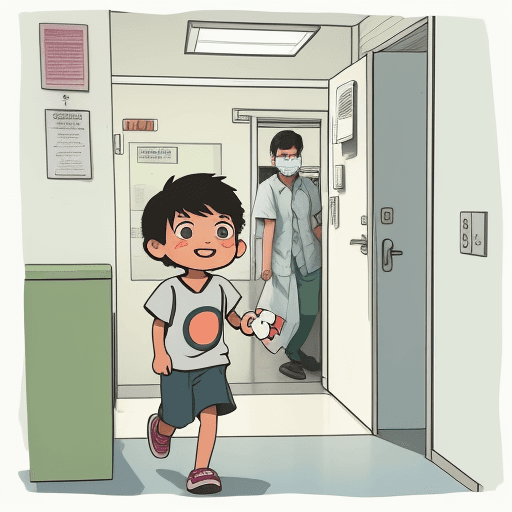 AI generated: illustration of a kid going out of the hospital