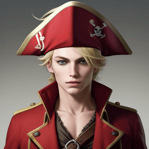 AI generated: pirate boy in english redcoat without a hat. He is blonde.