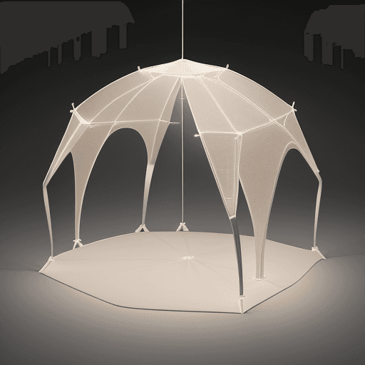 AI generated: "Behold a marvel of design—an egg-shaped tent structure that emanates a soft glow. Crafted from alum...