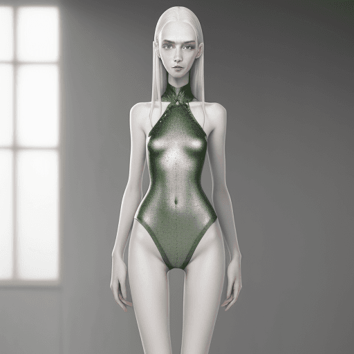 AI generated: Tall slender young girl, silver hair, green eyes, freckles, full body shot. pale skin, realistic, 