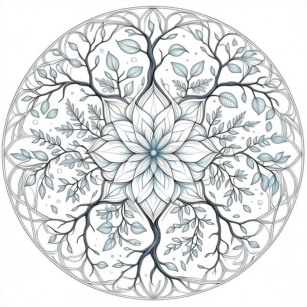 AI generated: **Leafy Harmony Mandala** – A botanical mandala with swirling vine patterns, oak and maple leaves, a...