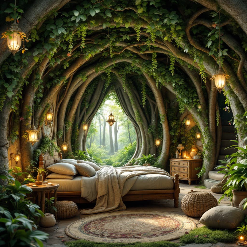 AI generated: This enchanting bedroom, styled in whimsical, fantasy-inspired design, transports anyone who steps i...