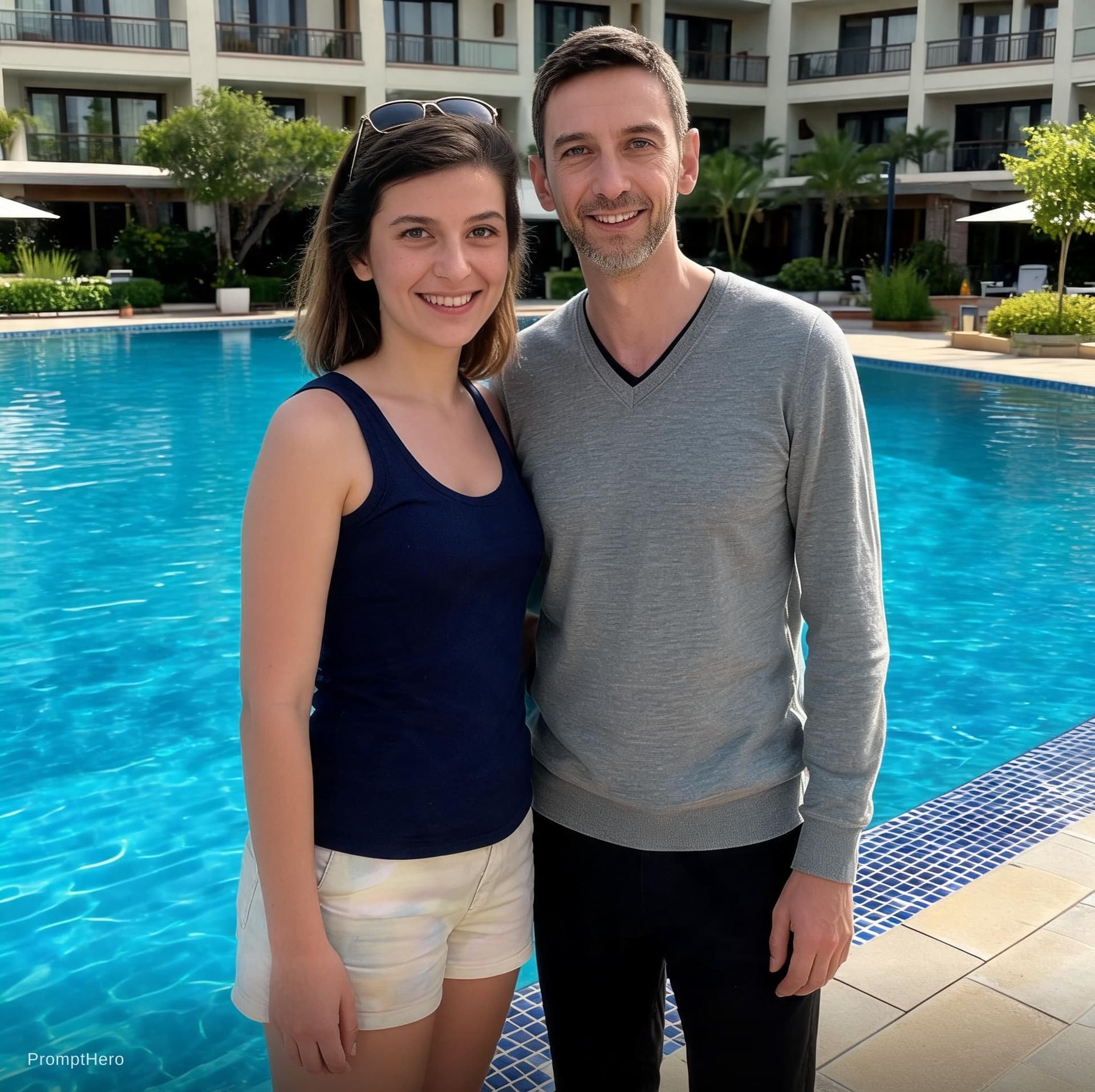 AI generated: Happy couple near the pool